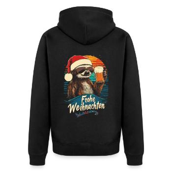 Faultier Weihnachten Bier - Unisex Premium Bio Zip Hoodie - Schwarz - Hinten - Nico (187cm)
