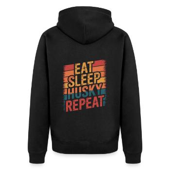 Eat. Sleep. Husky. Repeat. - Unisex Premium Bio Zip Hoodie - Schwarz - Hinten - Nico (187cm)