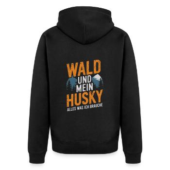 Wald und mein Husky - Unisex Premium Bio Zip Hoodie - Schwarz - Hinten - Nico (187cm)
