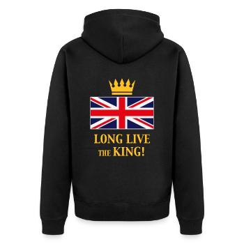 Long Live The King! (England / Great Britain / 4C) - Unisex Premium Bio Zip Hoodie - Schwarz - Hinten - Nico (187cm)