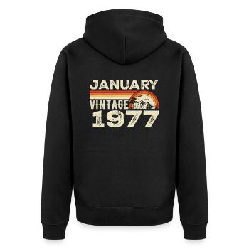 Januar 1977 Jahrgang Geburtstag 1977, Jahrgang 1977 - Unisex Premium Bio Zip Hoodie - Schwarz - Hinten - Nico (187cm)