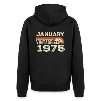 Janvier 1975 Vintage Anniversaire 1975, Né en 1975 - Veste à capuche bio Premium Unisexe - noir - Dos - Nico (187cm)