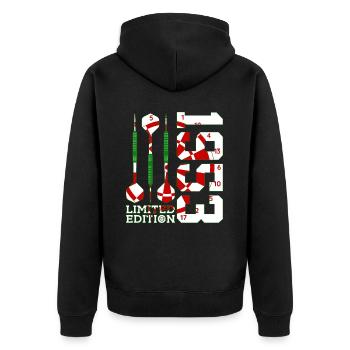 73. GEBURTSTAG DARTS LIMITED EDITION 1953 - Unisex Premium Bio Zip Hoodie - Schwarz - Hinten - Nico (187cm)