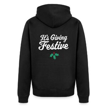 Es ist festlich spendend - Unisex Premium Bio Zip Hoodie - Schwarz - Hinten - Nico (187cm)