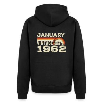 Januar 1962 Jahrgang Geburtstag 1962, Jahrgang 1962 - Unisex Premium Bio Zip Hoodie - Schwarz - Hinten - Nico (187cm)