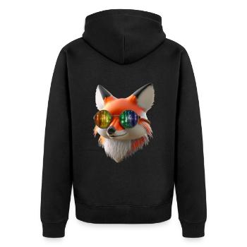 Fuchs Kopf mit Sonnenbrille - Unisex Premium Bio Zip Hoodie - Schwarz - Hinten - Nico (187cm)