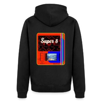 Super8 EDR - Unisex Premium Bio Zip Hoodie - Schwarz - Hinten - Nico (187cm)