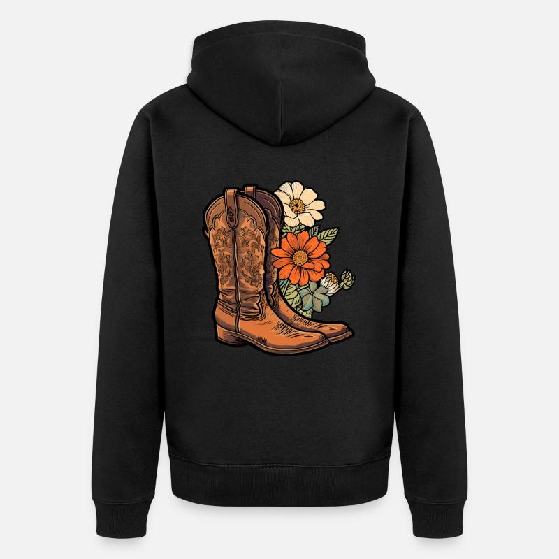 Bottes de cow-boy Fleurs - Veste à capuche bio Premium Unisexe - noir