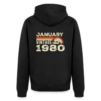 Janvier 1980 Vintage Anniversaire 1980, Né en 1980 - Veste à capuche bio Premium Unisexe - noir - Dos - Nico (187cm)
