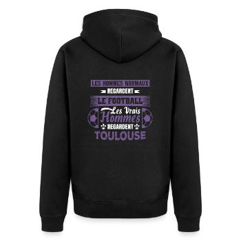les vrais hommes regardent toulouse fans club foot - Veste à capuche bio Premium Unisexe - noir - Dos - Nico (187cm)