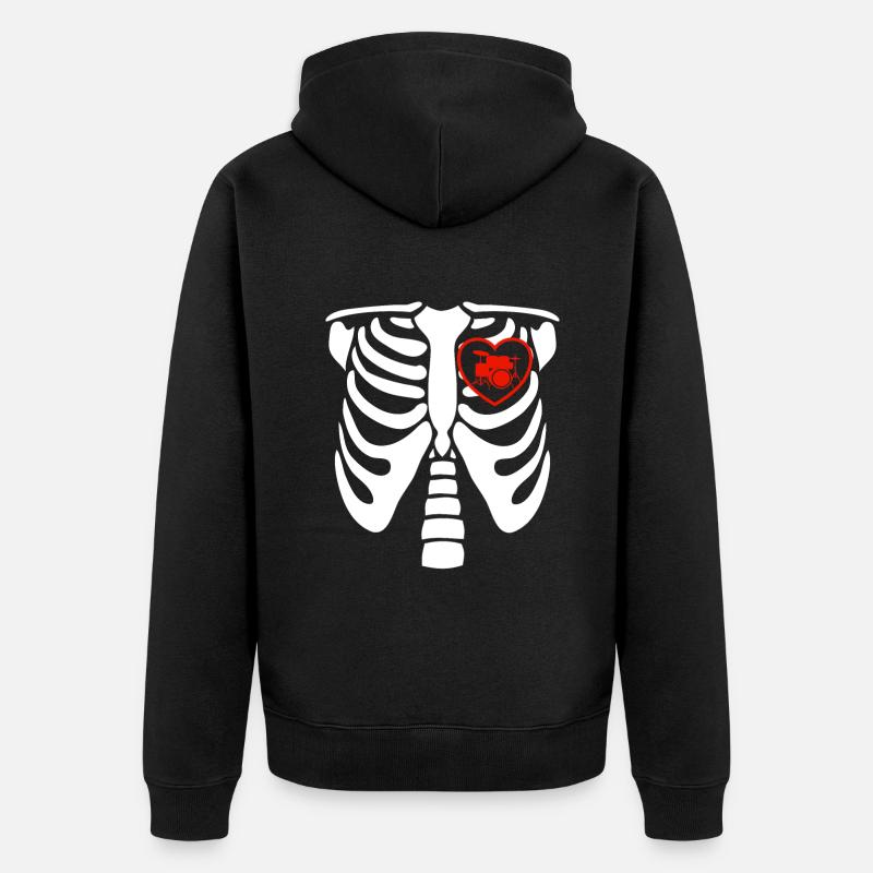 Batterie Batteur Batteur Skeleton Heart - Veste à capuche bio Premium Unisexe - noir