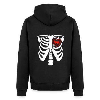 Katze Katzen Kater Skelett Knochen Herz - Unisex Premium Bio Zip Hoodie - Schwarz - Hinten - Nico (187cm)