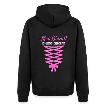 Damen Dirndl Ersatz Trachten Ersatz Bluse Kirmes - Unisex Premium Bio Zip Hoodie - Schwarz - Hinten - Nico (187cm)
