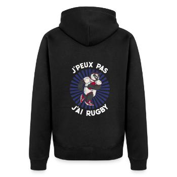 J'Peux Pas J'ai Rugby Joueur Maillot France Rugby - Unisex Premium Bio Zip Hoodie - Schwarz - Hinten - Nico (187cm)