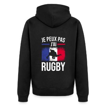 Je Peux Pas J'ai Rugby Joueur Maillot France Rugby - Unisex Premium Bio Zip Hoodie - Schwarz - Hinten - Nico (187cm)