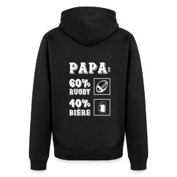 Papa: 60% Rugby 40% Biere Joueur France Rugby - Unisex Premium Bio Zip Hoodie - Schwarz - Hinten - Nico (187cm)