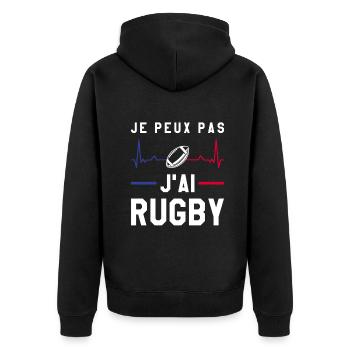 Je Peux Pas J'ai Rugby Joueur Maillot France Rugby - Unisex Premium Bio Zip Hoodie - Schwarz - Hinten - Nico (187cm)