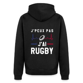 J'Peux Pas J'ai Rugby Joueur Maillot France Rugby - Unisex Premium Bio Zip Hoodie - Schwarz - Hinten - Nico (187cm)