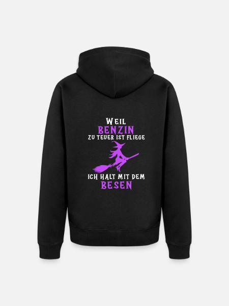 Lustiger Hexe Hexen Hexenbesen Halloween Spruch - Unisex Premium Bio Zip Hoodie - Schwarz