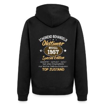 Oldtimer Baujahr 1957 Geboren Jahrgang 1957 - Unisex Premium Bio Zip Hoodie - Schwarz - Hinten - Nico (187cm)