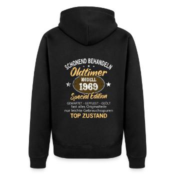 Oldtimer Baujahr 1969 Geboren Jahrgang 1969 - Unisex Premium Bio Zip Hoodie - Schwarz - Hinten - Nico (187cm)