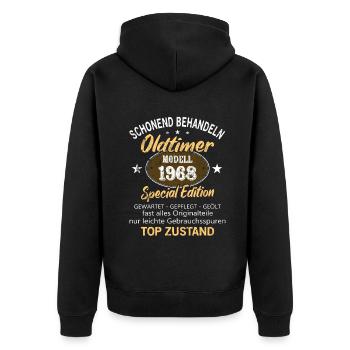 Oldtimer Baujahr 1968 Geboren Jahrgang 1968 - Unisex Premium Bio Zip Hoodie - Schwarz - Hinten - Nico (187cm)