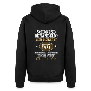 Schonend Behandeln Oldtimer Baujahr 1951 Geboren - Unisex Premium Bio Zip Hoodie - Schwarz - Hinten - Nico (187cm)