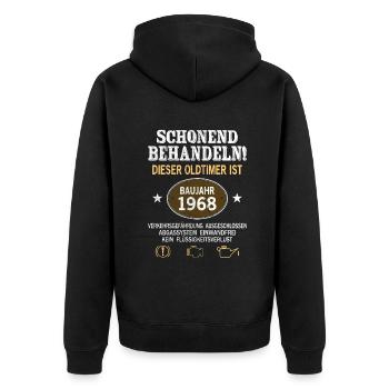 Schonend Behandeln Oldtimer Baujahr 1968 Geboren - Unisex Premium Bio Zip Hoodie - Schwarz - Hinten - Nico (187cm)