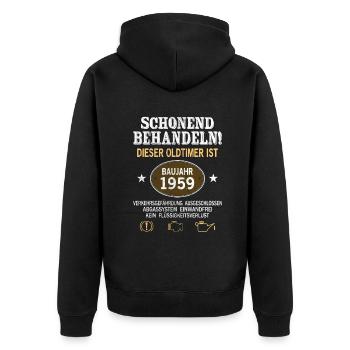 Schonend Behandeln Oldtimer Baujahr 1959 Geboren - Unisex Premium Bio Zip Hoodie - Schwarz - Hinten - Nico (187cm)