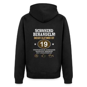 Schonend Behandeln Oldtimer Ist 19 Jahre 19. - Unisex Premium Bio Zip Hoodie - Schwarz - Hinten - Nico (187cm)