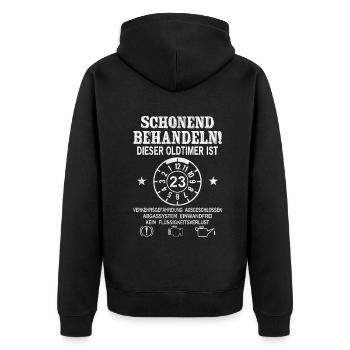 Schonend Behandeln Oldtimer Ist 23 Jahre 23. - Unisex Premium Bio Zip Hoodie - Schwarz - Hinten - Nico (187cm)