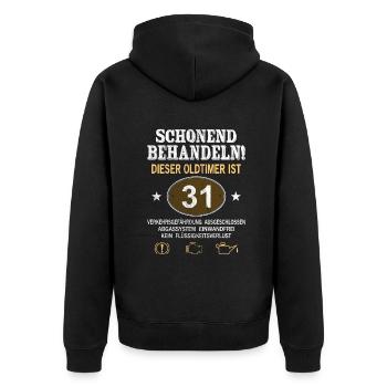 Schonend Behandeln Oldtimer Ist 31 Jahre 31. - Unisex Premium Bio Zip Hoodie - Schwarz - Hinten - Nico (187cm)