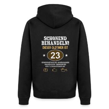 Schonend Behandeln Oldtimer Ist 23 Jahre 23. - Unisex Premium Bio Zip Hoodie - Schwarz - Hinten - Nico (187cm)