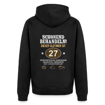 Schonend Behandeln Oldtimer Ist 27 Jahre 27. - Unisex Premium Bio Zip Hoodie - Schwarz - Hinten - Nico (187cm)
