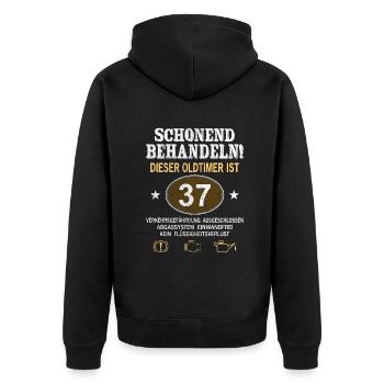 Schonend Behandeln Oldtimer Ist 37 Jahre 37. - Unisex Premium Bio Zip Hoodie - Schwarz - Hinten - Nico (187cm)