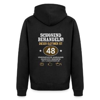 Schonend Behandeln Oldtimer Ist 48 Jahre 48. - Unisex Premium Bio Zip Hoodie - Schwarz - Hinten - Nico (187cm)