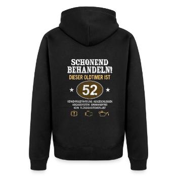 Schonend Behandeln Oldtimer Ist 52 Jahre 52. - Unisex Premium Bio Zip Hoodie - Schwarz - Hinten - Nico (187cm)