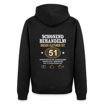 Schonend Behandeln Oldtimer Ist 51 Jahre 51. - Unisex Premium Bio Zip Hoodie - Schwarz - Hinten - Nico (187cm)
