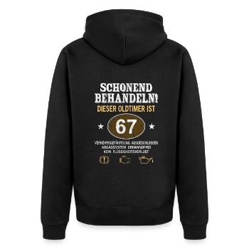 Schonend Behandeln Oldtimer Ist 67 Jahre 67. - Unisex Premium Bio Zip Hoodie - Schwarz - Hinten - Nico (187cm)