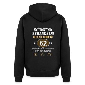 Schonend Behandeln Oldtimer Ist 62 Jahre 62. - Unisex Premium Bio Zip Hoodie - Schwarz - Hinten - Nico (187cm)