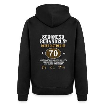 Schonend Behandeln Oldtimer Ist 70 Jahre 70. - Unisex Premium Bio Zip Hoodie - Schwarz - Hinten - Nico (187cm)