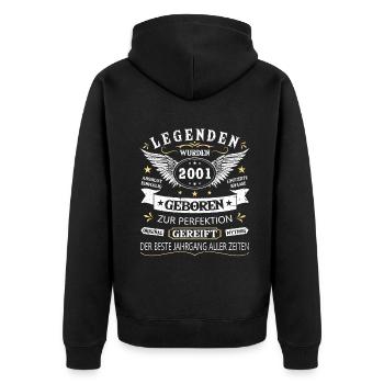 Legenden 2001 Geboren Geschenk Jahrgang 2001 - Unisex Premium Bio Zip Hoodie - Schwarz - Hinten - Nico (187cm)