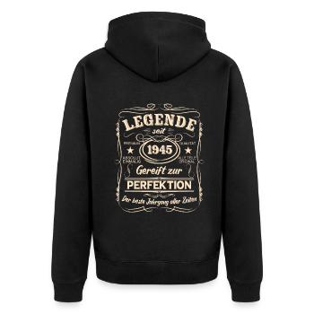 Legenden 1945 Geboren Geschenk Jahrgang 1945 - Unisex Premium Bio Zip Hoodie - Schwarz - Hinten - Nico (187cm)