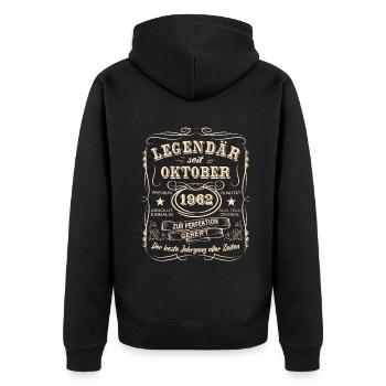 Legenden Oktober 1962 Geboren Jahrgang 1962 - Unisex Premium Bio Zip Hoodie - Schwarz - Hinten - Nico (187cm)