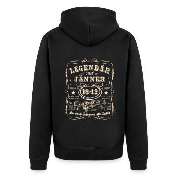 Legenden Jänner 1942 Geboren Jahrgang 1942 - Unisex Premium Bio Zip Hoodie - Schwarz - Hinten - Nico (187cm)