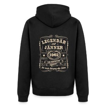 Legenden Jänner 1962 Geboren Jahrgang 1962 - Unisex Premium Bio Zip Hoodie - Schwarz - Hinten - Nico (187cm)