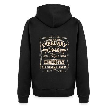 Millésime février 1948 anniversaire - Veste à capuche bio Premium Unisexe - noir - Dos - Nico (187cm)