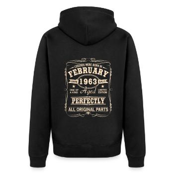 Vintage Februar 1963 Geburtstag - Unisex Premium Bio Zip Hoodie - Schwarz - Hinten - Nico (187cm)