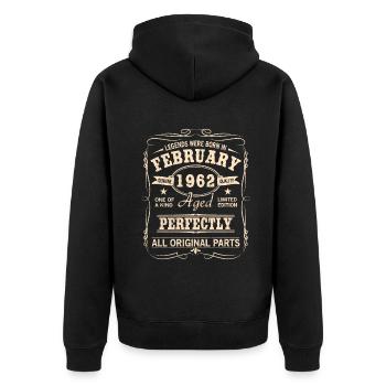 Vintage Februar 1962 Geburtstag - Unisex Premium Bio Zip Hoodie - Schwarz - Hinten - Nico (187cm)