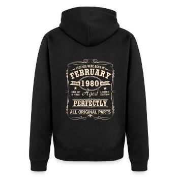 Millésime février 1980 Anniversaire - Veste à capuche bio Premium Unisexe - noir - Dos - Nico (187cm)